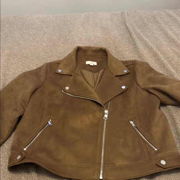 Women's Tan Moto Style Suede Jacket - Picture 1 of 7